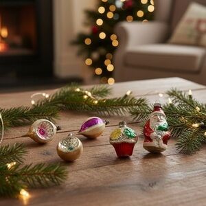 Set of 5 Vintage 40’s / 50’s Mercury Glass Christmas Ornaments